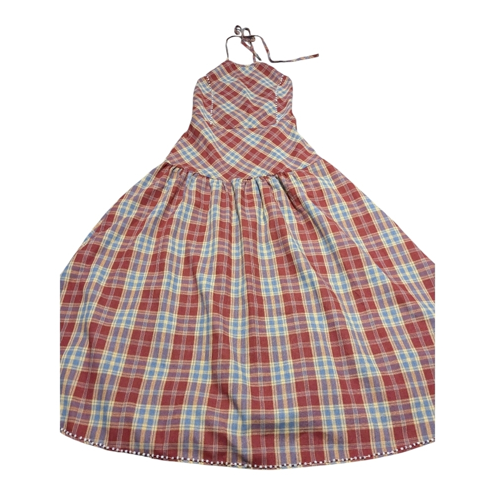 Chic, Plaid, Beaded Halter Dress. Creole Dress, Traditional Creole Pattern Dress